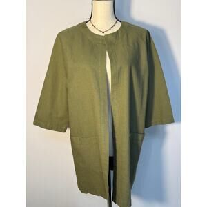 Eileen Fisher Green Cotton Jacket Olive Blazer Lagen Look Size M